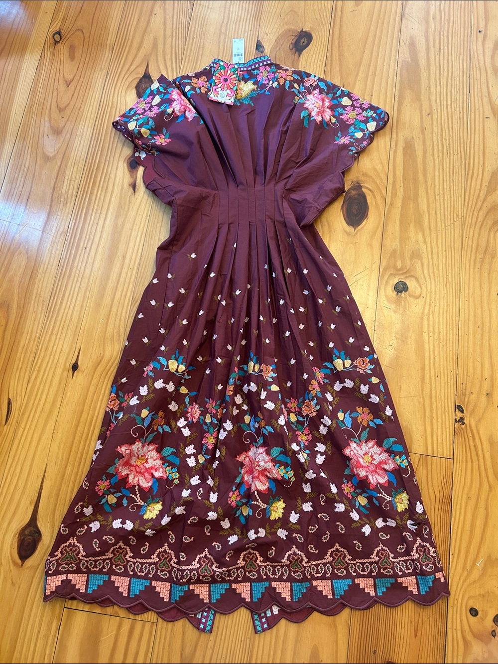 FARM Rio Cotton Burgundy Floral Midi Dress - Picture 6 of 6
